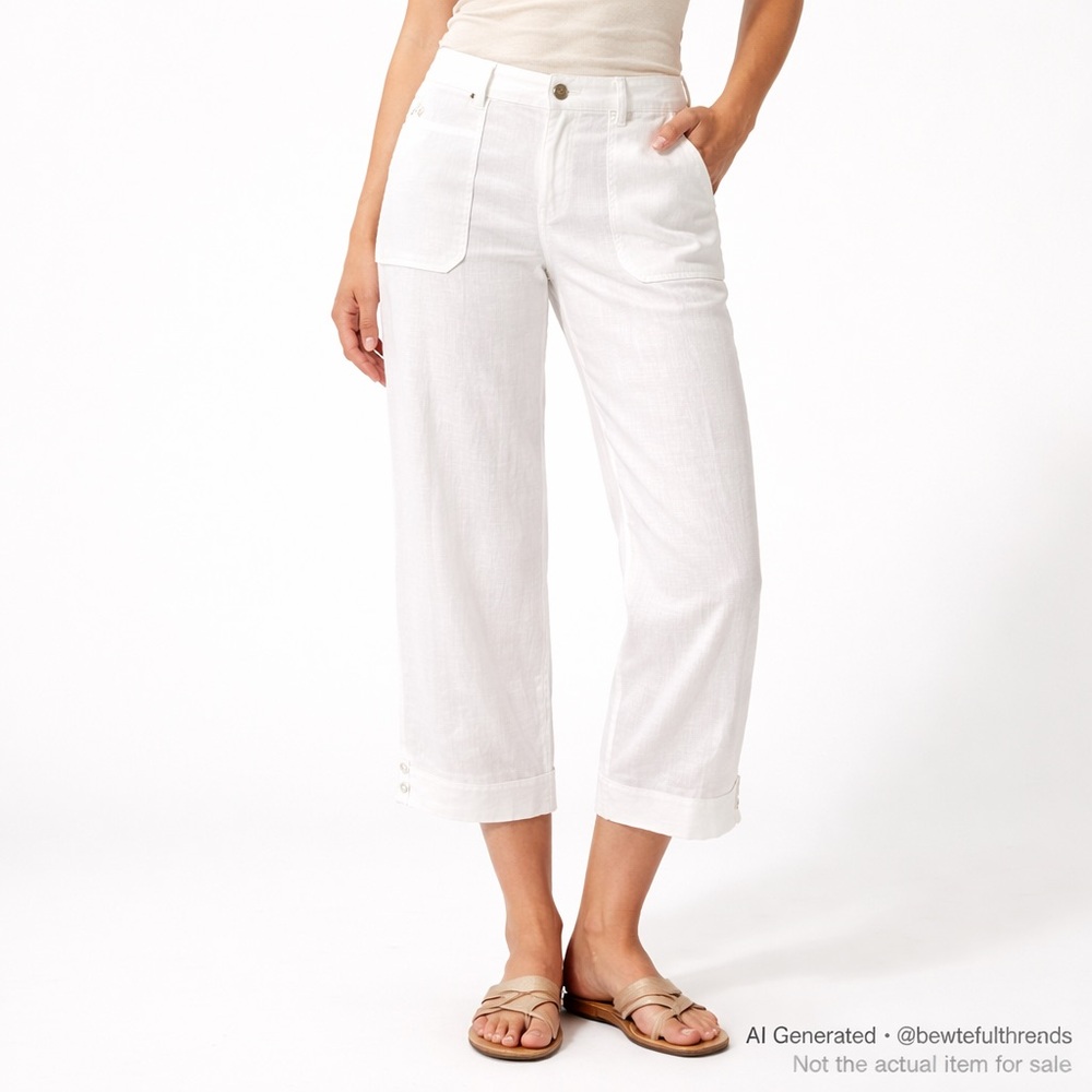 Tommy Bahama White Linen Cropped Pants Size 12 Resort Coastal